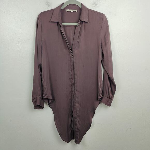 Nouvelle‎ Silk95Five Stretch Silk Top Womens XS Purple Button Up Blouse Preppy